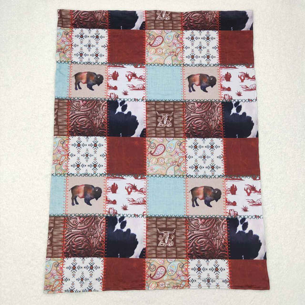 BL0080 baby newborn cow western blanket