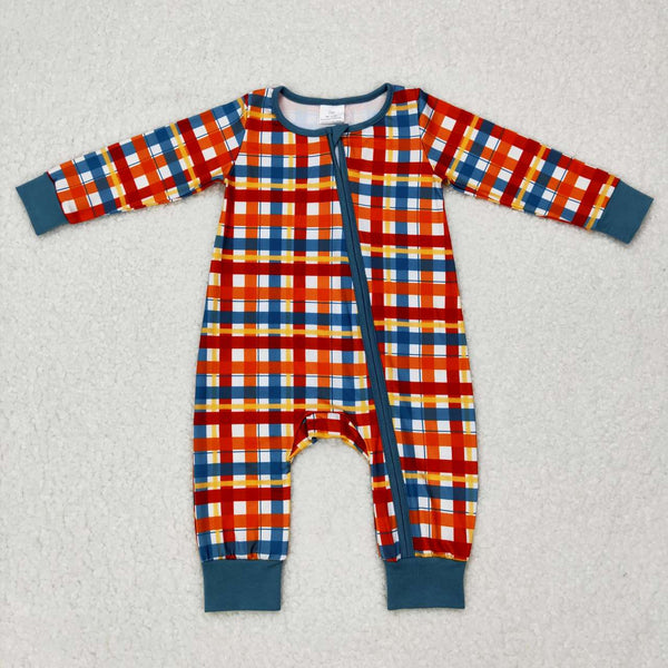 LR0622 baby clothes plaid boy christmas romper  baby winter romper