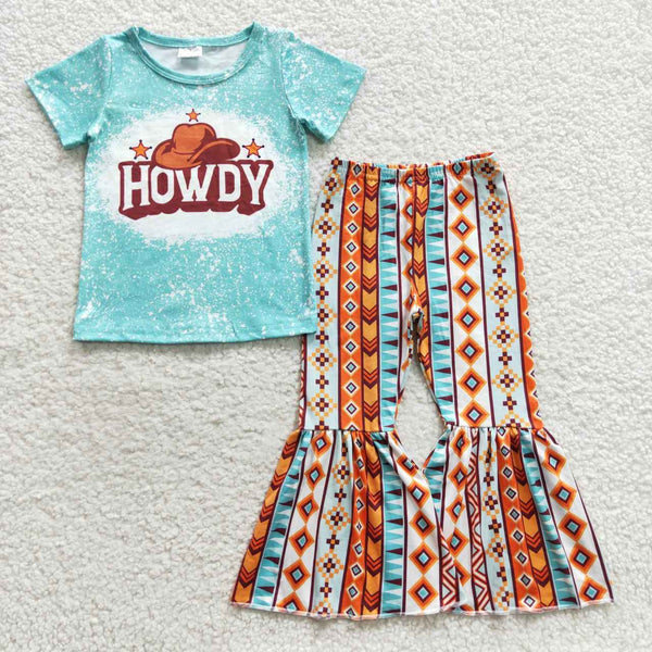 GSPO0735 toddler girl clothes howdy girl bell bottom outfit