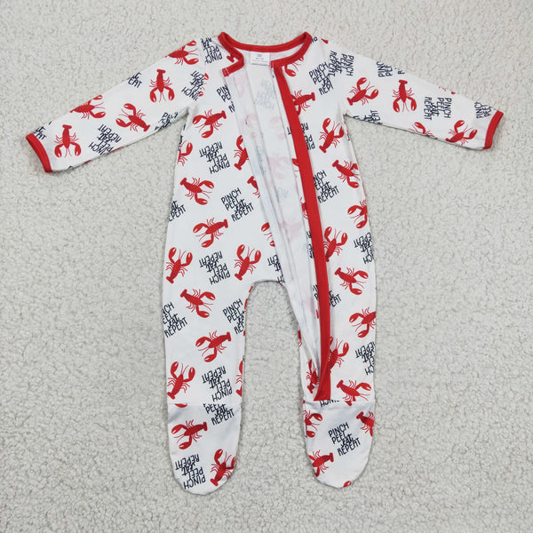 LR0257 baby boy clothes crawfish zipper romper