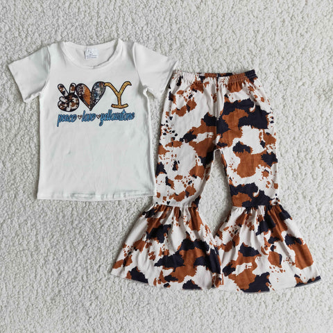 E11-13 girl clothes peace love cow short sleeve fall spring set-promotion 2024.3.9 $5.5