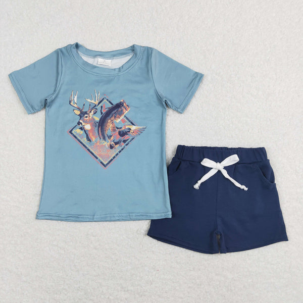 BSSO0315 baby boy clothes fishing dear boy hunting clothes  boy summer short set