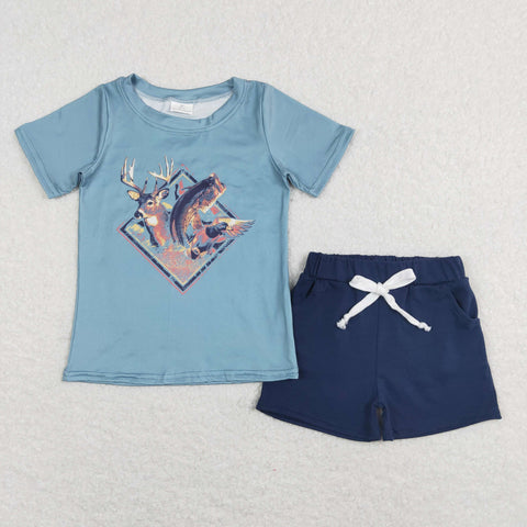 BSSO0315 baby boy clothes fishing dear boy hunting clothes  boy summer short set