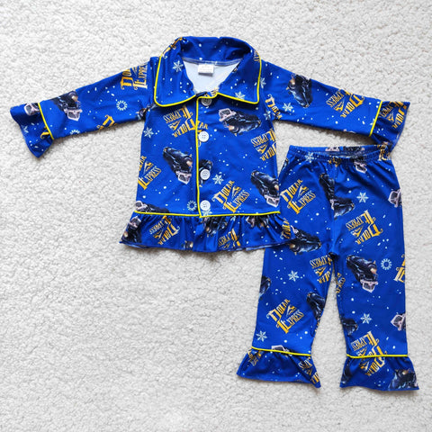 6 C6-37 RTS baby girl clothes blue cartoon pajamas set sleepwear