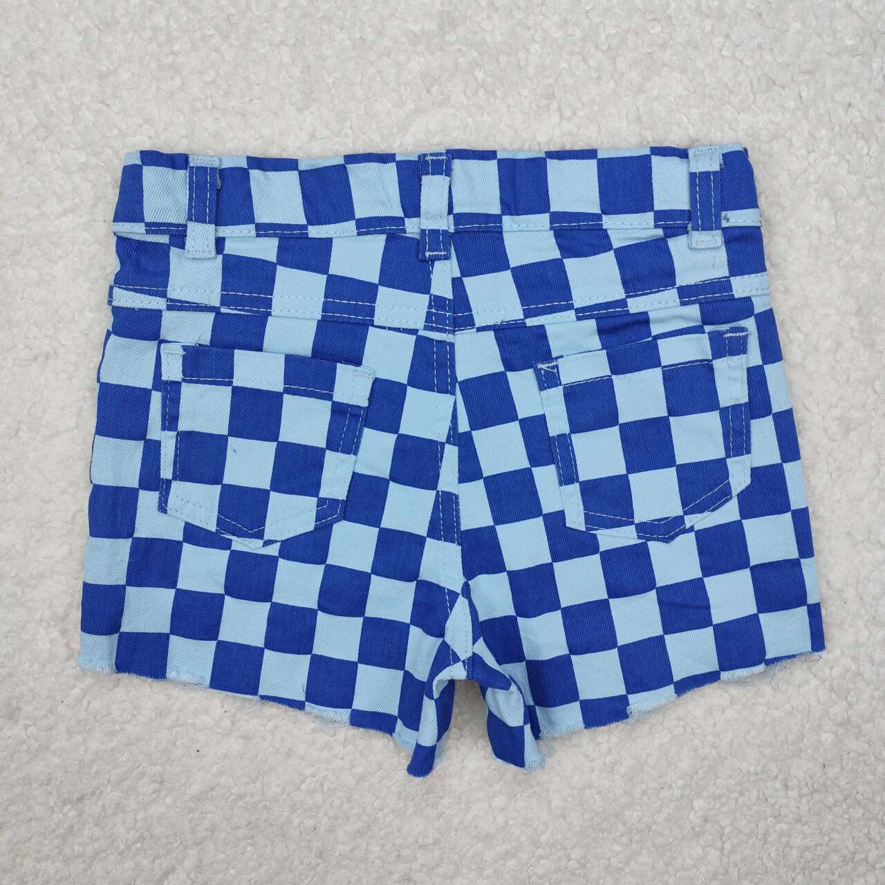 SS0093 RTS baby girl clothes blue plaid denim shorts summer bottom