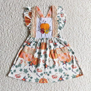 GSD0146 kids clothes girl halloween clothes pumpkin embroidery baby dresses