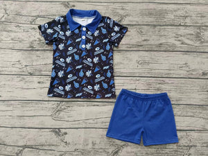 Custom order MOQ:3pcs each design baby boy clothes state boy summer shorts set