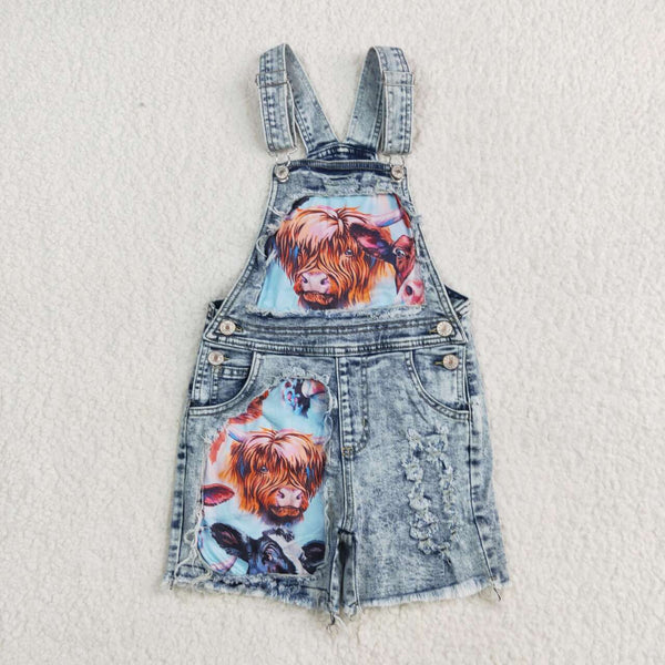 SS0023 kids clothes summer denim cow overalls jumpsuit