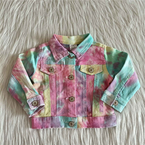 girl tie dye long sleeve denim coat jacket