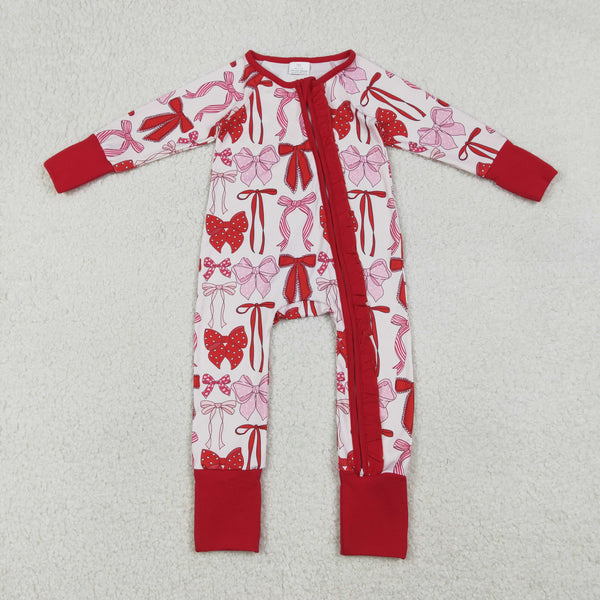 LR2780 RTS baby girl clothes bows girl valentine winter romper zip romper
