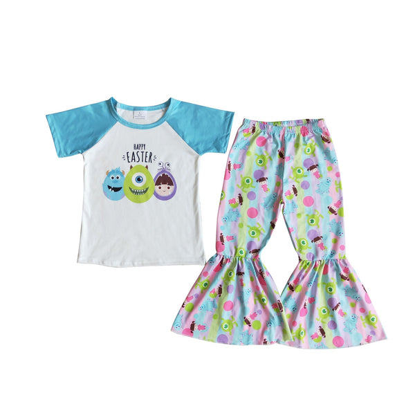 E10-15 baby girl clothes happy easter bell bottom outfit