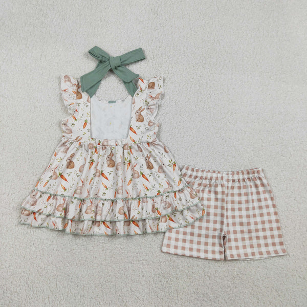 GSSO2980 RTS baby girl clothes rabbit print toddler girl summer outfit easter Clothing Set