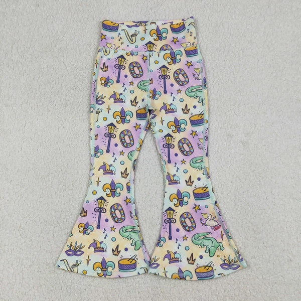 P0938 RTS baby girl clothes mardi gras clothes girl winter yoga bell bottom pant sports pant