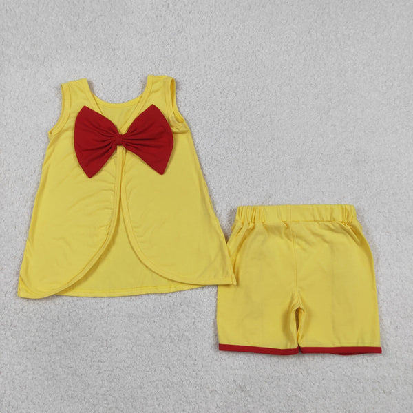 GSSO3466 RTS kids clothes yellow cotton girl summer outfit  clothing set summer shorts set