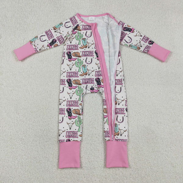 LR2945 RTS baby girl clothes cowboy toddler girl winter romper zip romper western clothes