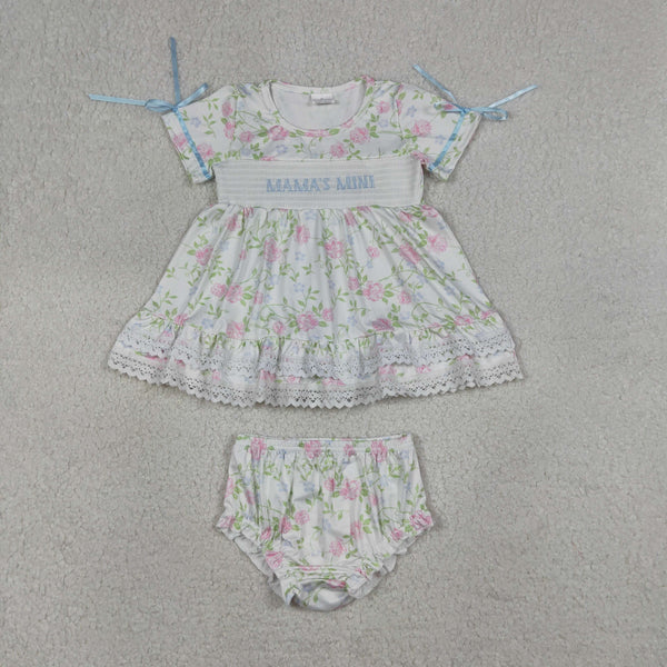 GBO0498 RTS toddler girl clothes mama’s mini embroidery girl  summer bummies set