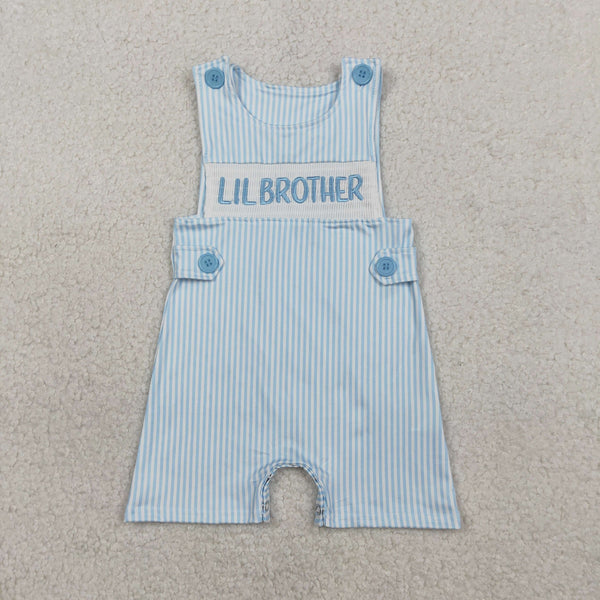 RTS SR3592 baby boy clothes lil brother smock blue boy summer romper
