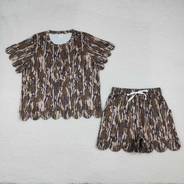 GSSO3231 RTS adult pajamas camo scalloped adult women  summer set summer shorts set