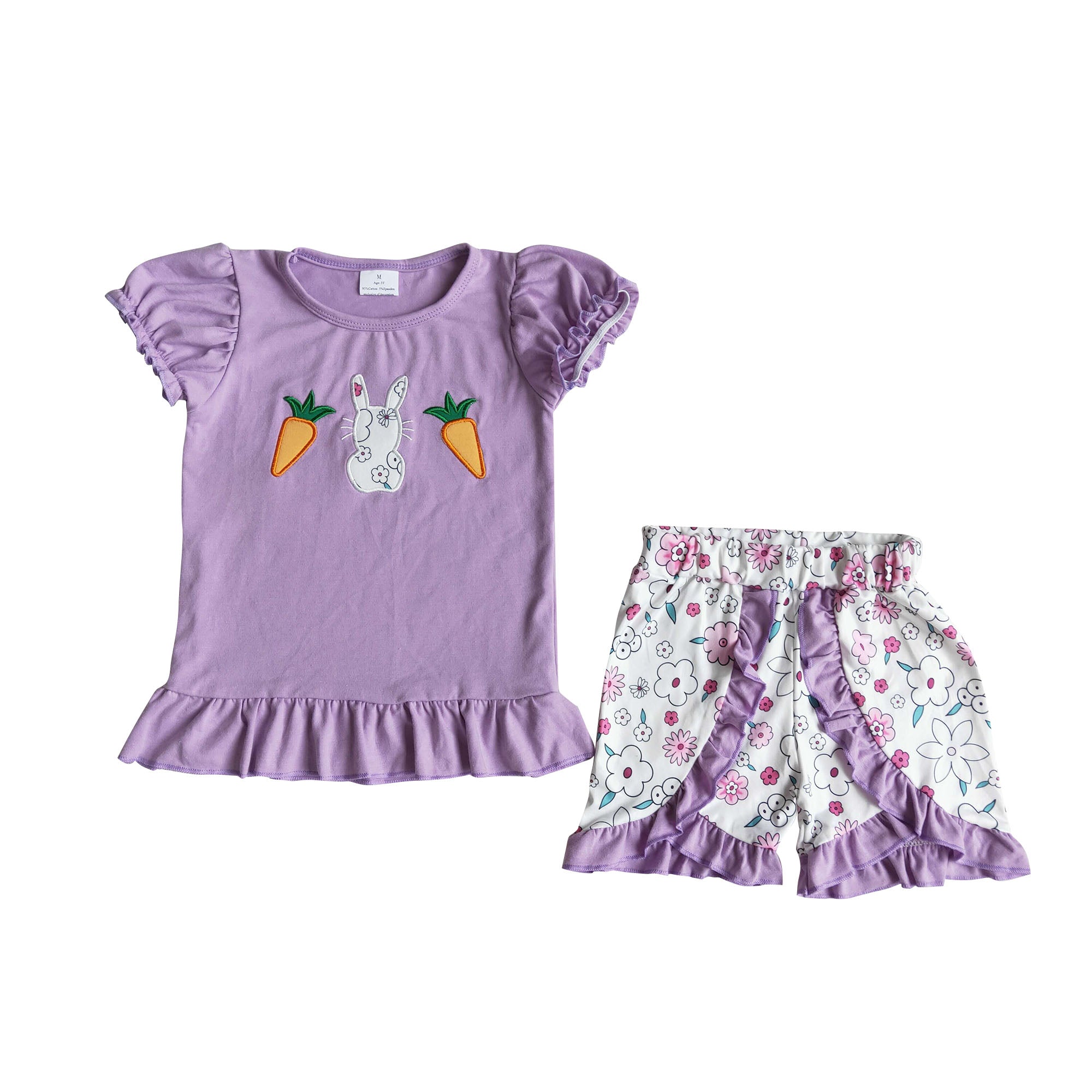 E6-20 baby girl clothes embroidery bunny carrot easter shorts set-promotion 2024.2.3