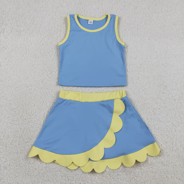 GSD4022 RTS toddler clothes blue girl summer yoga set sports outfit