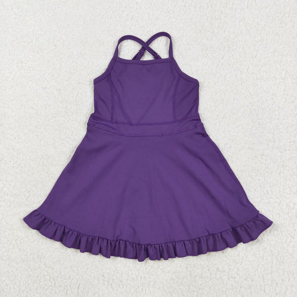 S0554 RTS girl clothes purple girl summer dress yoga clothes atheletic clothes