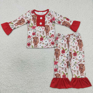 GLP0665 toddler girl clothes highland cow winter pajamas set valentines day set