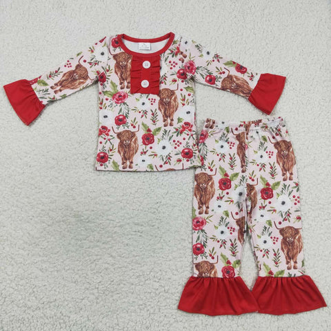 GLP0665 toddler girl clothes highland cow winter pajamas set valentines day set