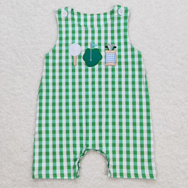 SR0796 RTS baby boy clothes embroidery green golf summer romper