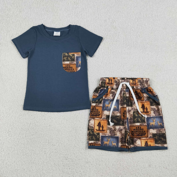BSSO1846 RTS kids clothes hunting boy summer outfit  clothing set summer shorts set western clothes