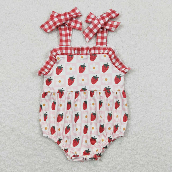 SR0978 USA warehouse 25.5.14-1 baby girl clothes strawberry flower plaid girl summer romper