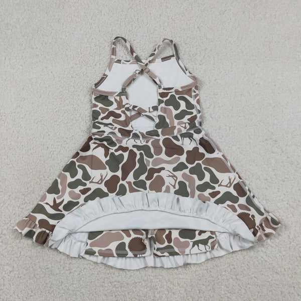 RTS GSD4117 toddler clothes green camo girl sports yoga summer dress