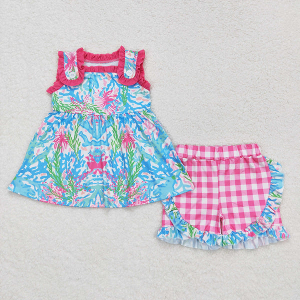 GSSO0845 RTS baby girl clothes floral toddler girl summer outfits