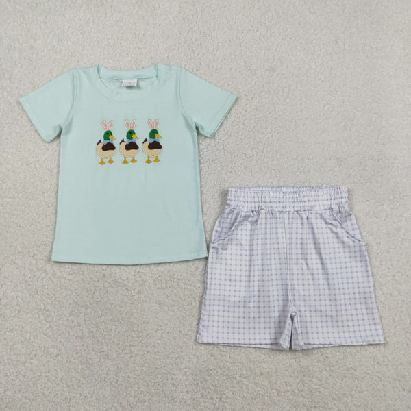 RTS BSSO1719 baby boy clothes mallard embroidery toddler boy easter summer outfit summer shorts set