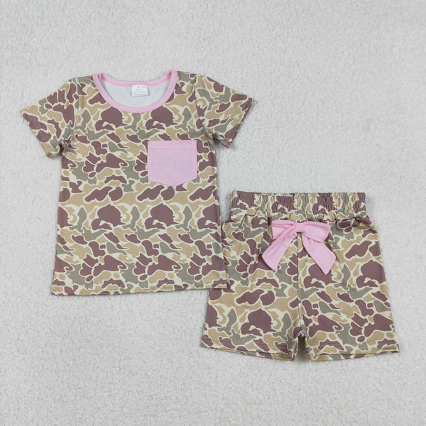 GSSO2994 RTS baby girl clothes green camo print toddler girl summer outfit