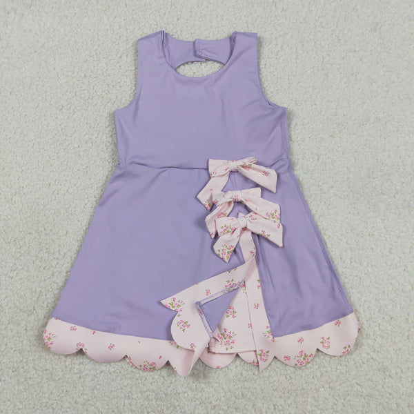 GSD3317 RTS  toddler girl clothes purple bows girl summer dress sports dress