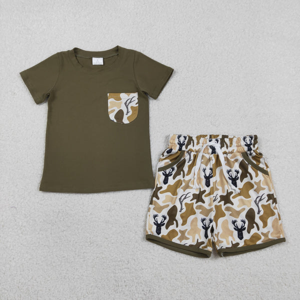 BSSO1845 RTS kids clothes hunting boy summer outfit  clothing set summer shorts set