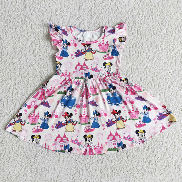 E6-5 girl summer flutter sleeve cartoon twirl dress pearl dress--promotion 2025.3.15 $2.99