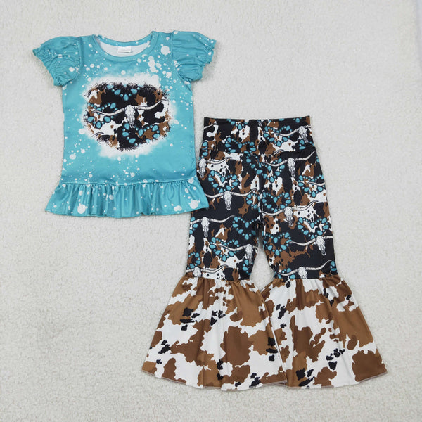 GSPO2116 RTS toddler girl clothes bull girl bell bottom set spring fall western clothes