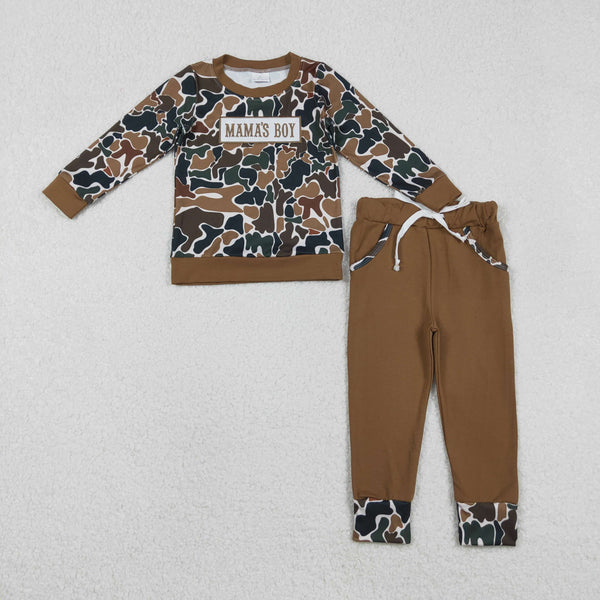 BLP1337 RTS boy clothes mama’s boy winter embroidery outfit camo clothing set