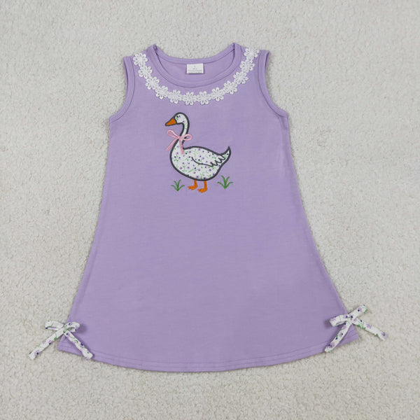 GSD2942 RTS  toddler clothes purple duck embroidery girl  summer dress