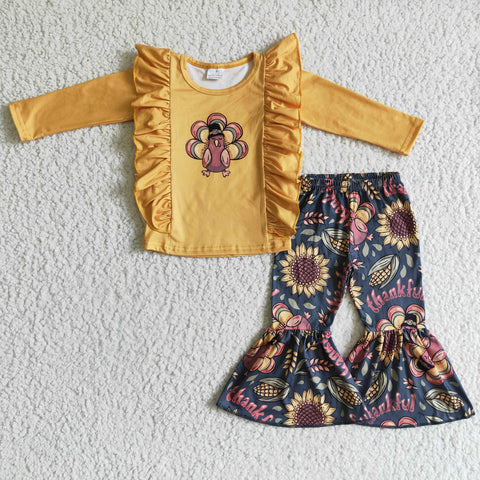 GLP0201 yellow girl thanksgiving clothes turkey set