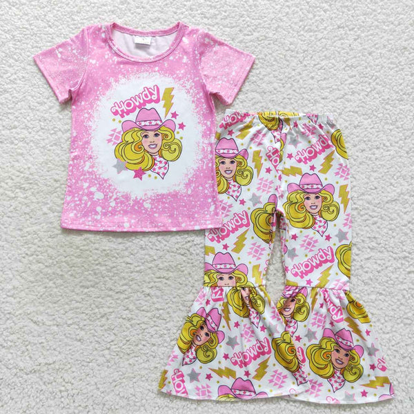 GSPO0801 toddler girl clothes howdy girl cartoon girl bell bottom set
