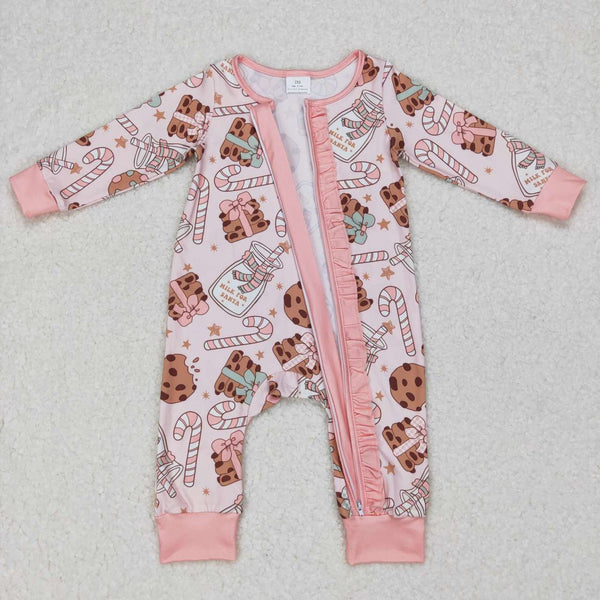 LR0630 baby clothes zipper milk biscuit baby girl winter romper girl christmas romper