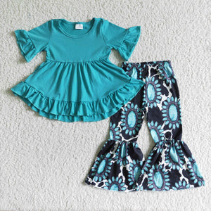 GSPO0116 toddler girl clothes fall spring blue bells set bell bottom outfit