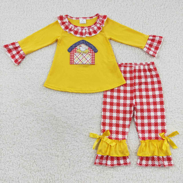 GLP0492 toddler girl  clothes farm embroidery girl winter outfit