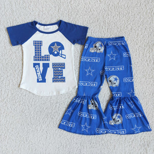 girl blue love cowboys fall spring short sleeve set