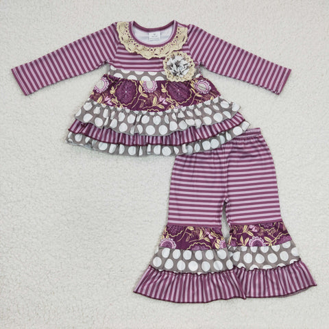 6 A31-28 baby girl clothes purple stripe winter outfit ruffles outfit-promotion 2023.12.23