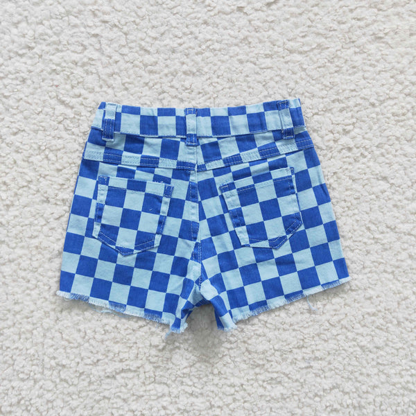 SS0093 baby girl clothes blue plaid denim shorts summer bottom