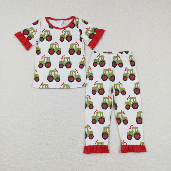 GSPO0978 toddler girl clothes heart tractor girl valentines day pajamas set outfit