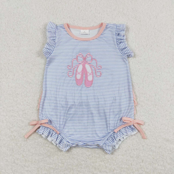 SR0931 RTS baby girl clothes embroidery ballet shoes girl summer romper